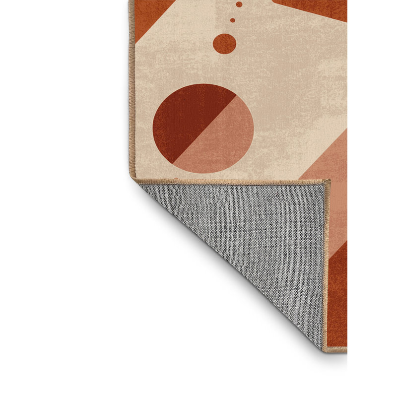 Machine Washable Pavla Retro Geometric Rug in Brown – LightBrown Binding, 2x3