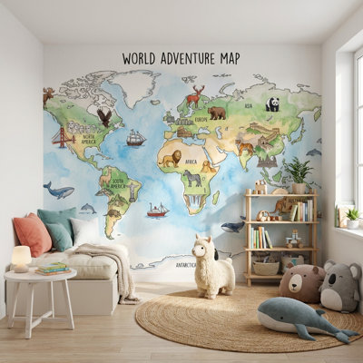 World Map Wallpaper Watercolor Texture World Adventure Map Wall Mural