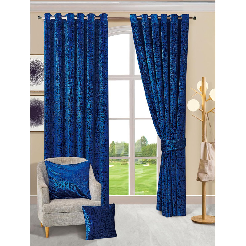 Adelen Velvet Blackout Curtain Pair, Blue, 117cm Width x 137cm Drop
