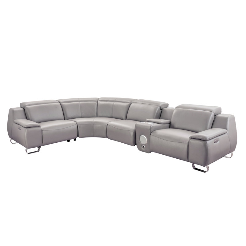 Canapé modulaire inclinable symétrique en cuir véritable Harihar