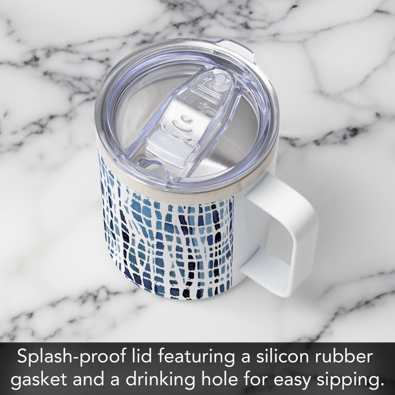 Ebern Designs Indigo Waves Stainless Steel Mug w/Lid 12 oz.