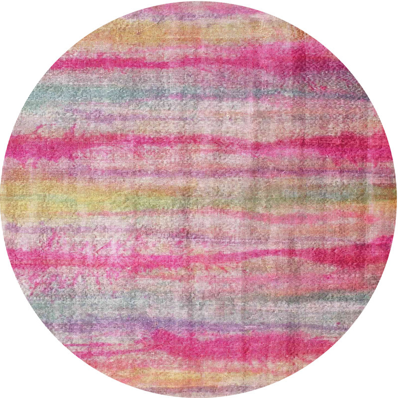 Tapis rose/vert contemporain, Rond 4 pi