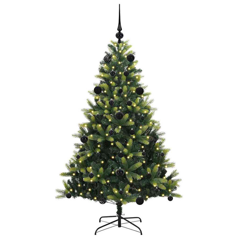Artificial Hinged Christmas Tree 150 LEDs Green, 4.92' H, Black
