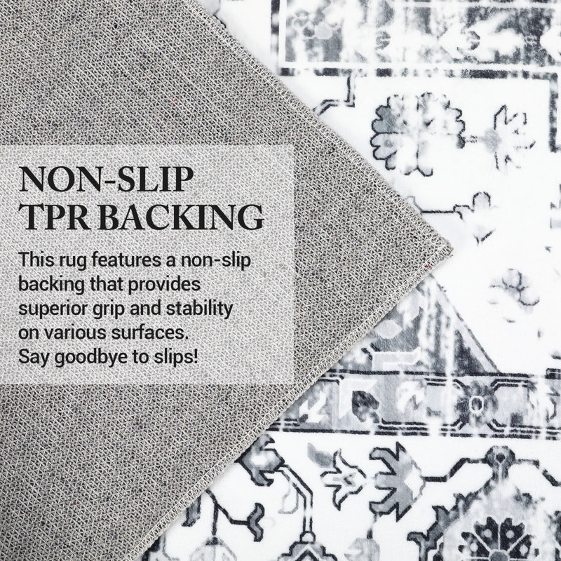 4'x6' Oriental Vintage Washable Area Rug, Non-Slip Thin Soft Carpet for Home Office, Gray, Rectangle 4' x 6', Gray