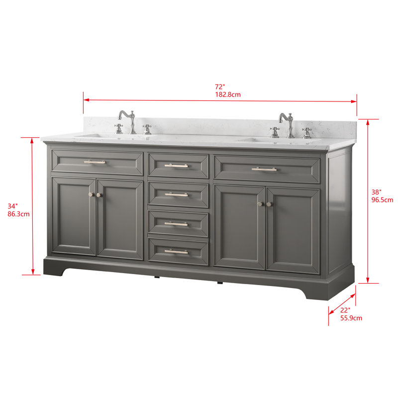 Thompson 72" W Double Bathroom Vanity, Gray/Brushed Nickel