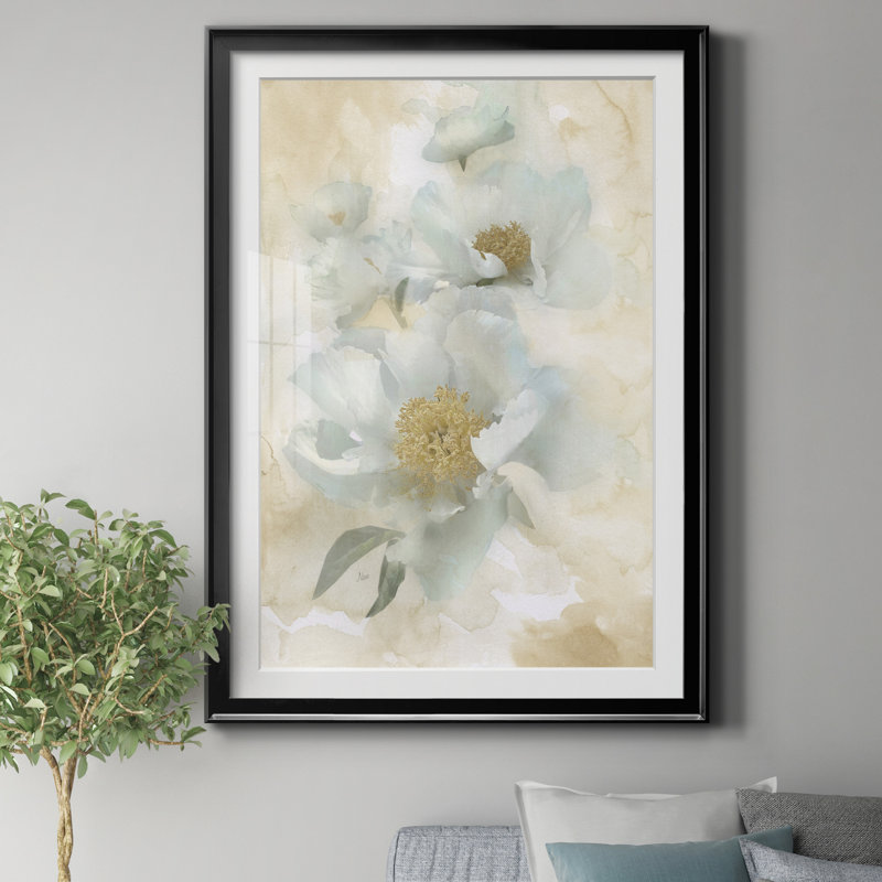Douces pivoines II - reproduction de cadre photo sur papier, Cadre noir, H 30,5 po x l 42,5 po x P 1,5 po