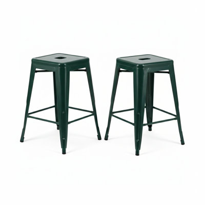  Ensemble de 2 tabourets de comptoir en métal de 24 pouces, ensemble de 2 tabourets empilables intérieur / extérieur, vert