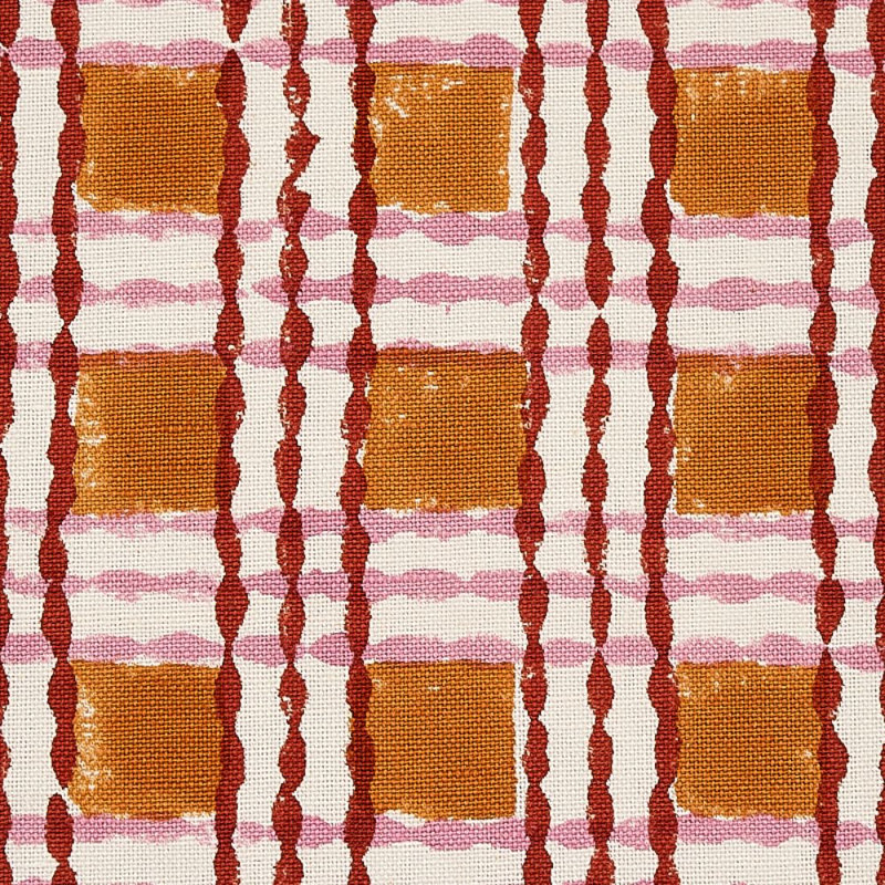 Tissu imprimé Schumacher x Molly Mahon, Cuivre / rose