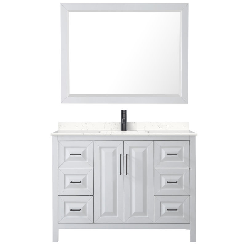 Daria 48'' Single Bathroom Vanity with Marble Top, White, Carrara Cultured Marble, Brushed Gold