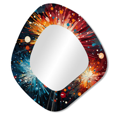Buzzell Colorful Fireworks Symphony II - Fireworks Irregular Shape Decorative Mirror, Modern Asymmetrical Wall Mirror, Printed Metal Art