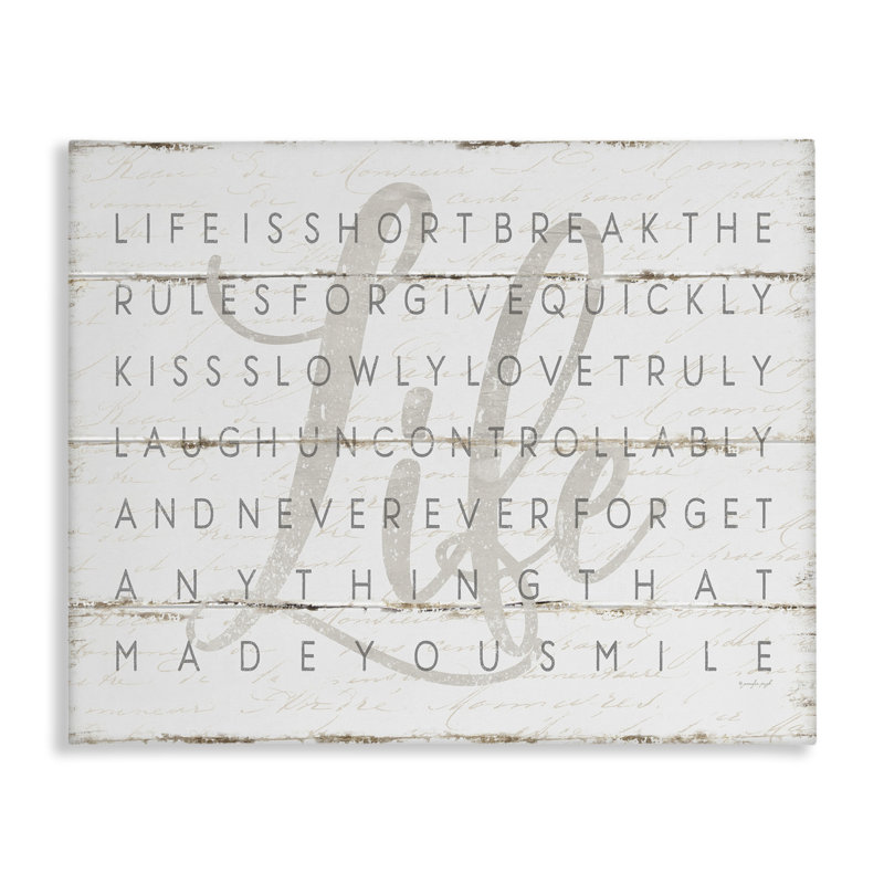 «Fenna Life Is Short Smile Grey on White Planked Look», impression, H 16 po x l 20 po x 1,5 po
