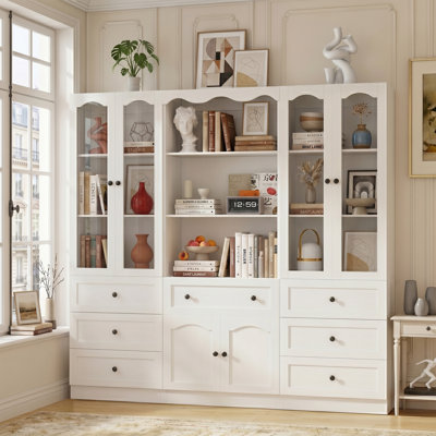 Armoire avec porte vitrée, armoire avec tiroirs en bois