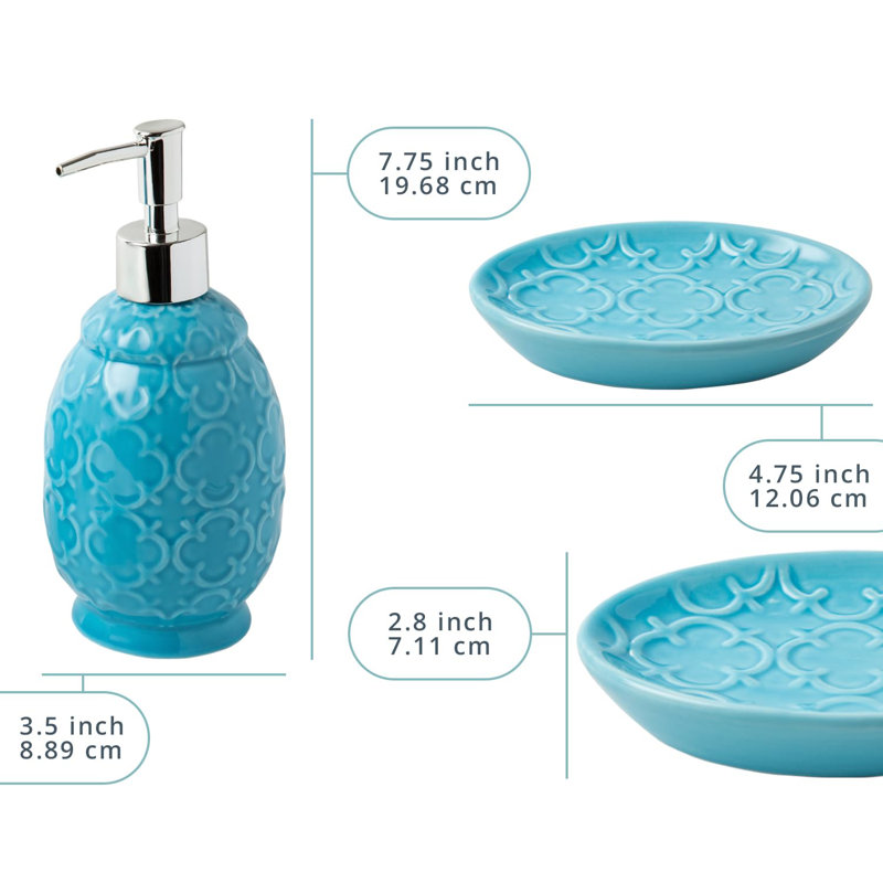Ensemble d'accessoires de salle de bain 4 pièces - Ensemble de salle de bain en céramique avec finition brillante bleue - Accessoires de meuble-lavabo modernes, y compris porte-savon, gobelet et porte-brosse à dents