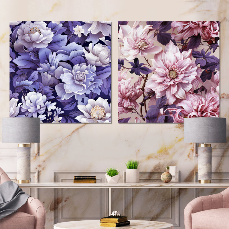 Twedt - Ensemble de 2 décorations murales florales, Toile tendue, H 16 po x l 33 po x P 1 po