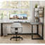 L-Shaped Sintered Stone Tabletop Desk with Shelf-662087063