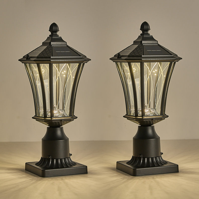 2 Pack Solar Post Lights With Pier Mount Base With Dusk To Dawn Sensor