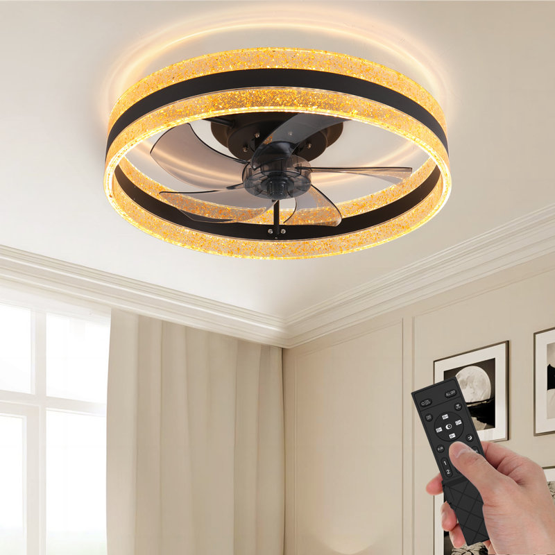 Ventilateur de plafond à DEL à 5 pales de 19,7 po avec télécommande et ensemble d'éclairage inclus Maslynn, Noir