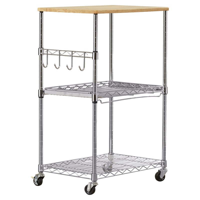 Whitmor Silver Steel Utility Cart with Wood Top and Storage