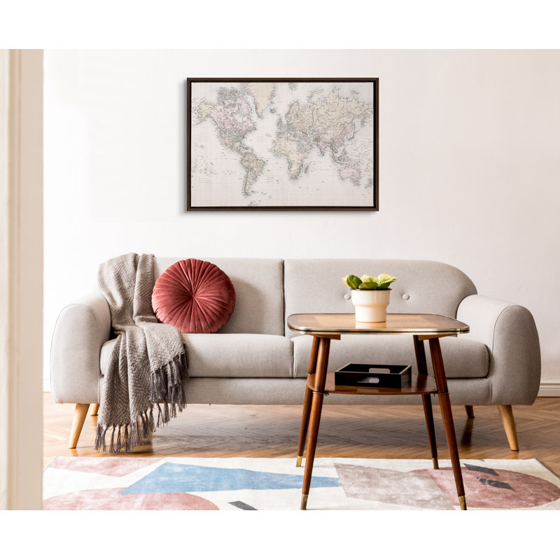 «Vintage World Map» par The Creative Bunch Studio, reproduction d'art sur toile encadrée, Brun, 23 x 33
