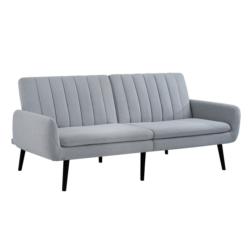 33.85" Modern Futon Sofa Bed, Convertible Sofa Futon, Split Back Linen Sleeper Couch, Light Gray Linen