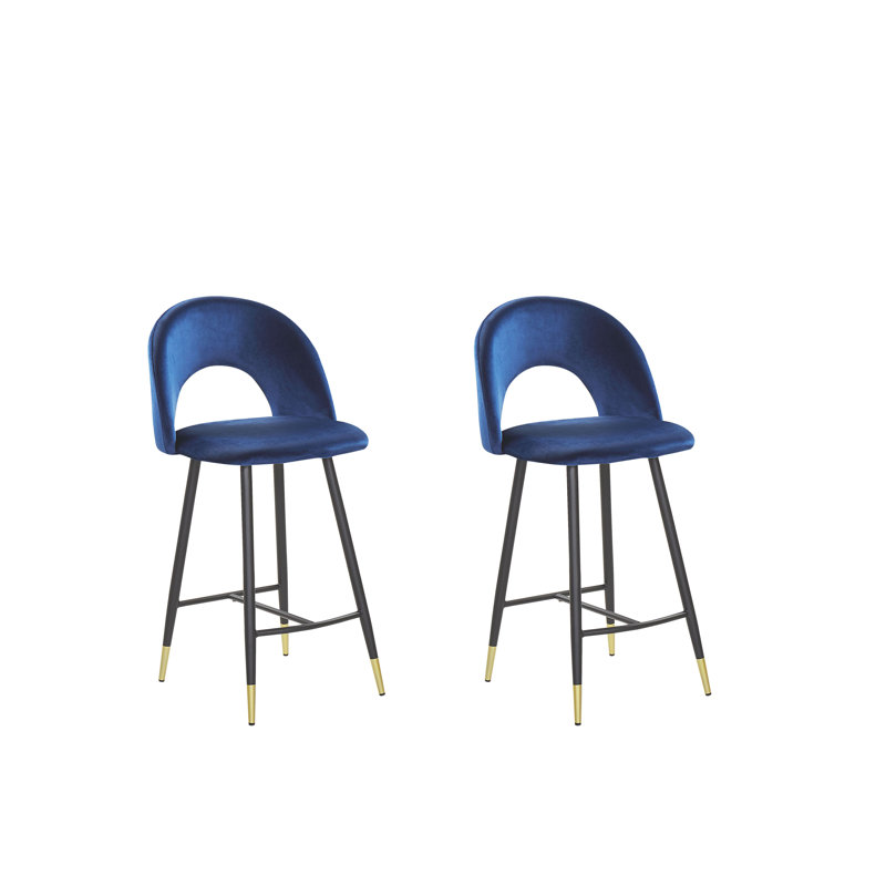 Aubin Upholstered Counter Stool with Metal Frame, Blue