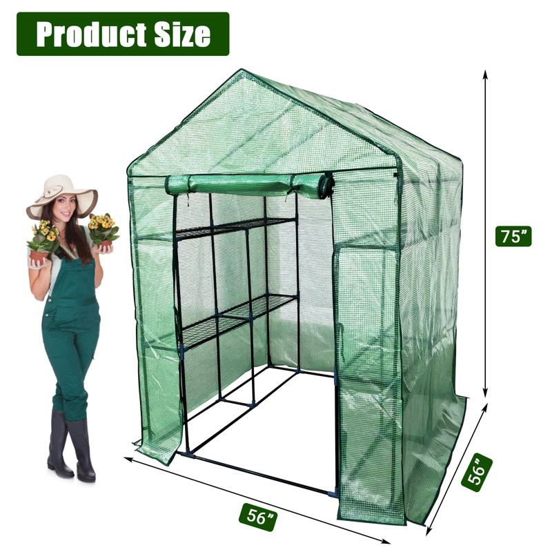 57x57x76 Inch Walk-in Greenhouse, 3-Tier 6 Shelves Plant House w/ Zippered Door, Waterproof & UV Protected for Garden Patio