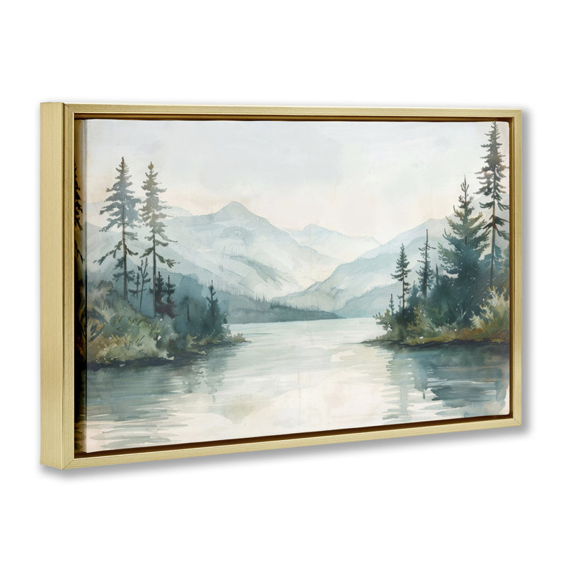  «Mountain Lake in Springtime» par LSR Design Studio, H 17 po x l 25 po, Cadre flottant métallique doré