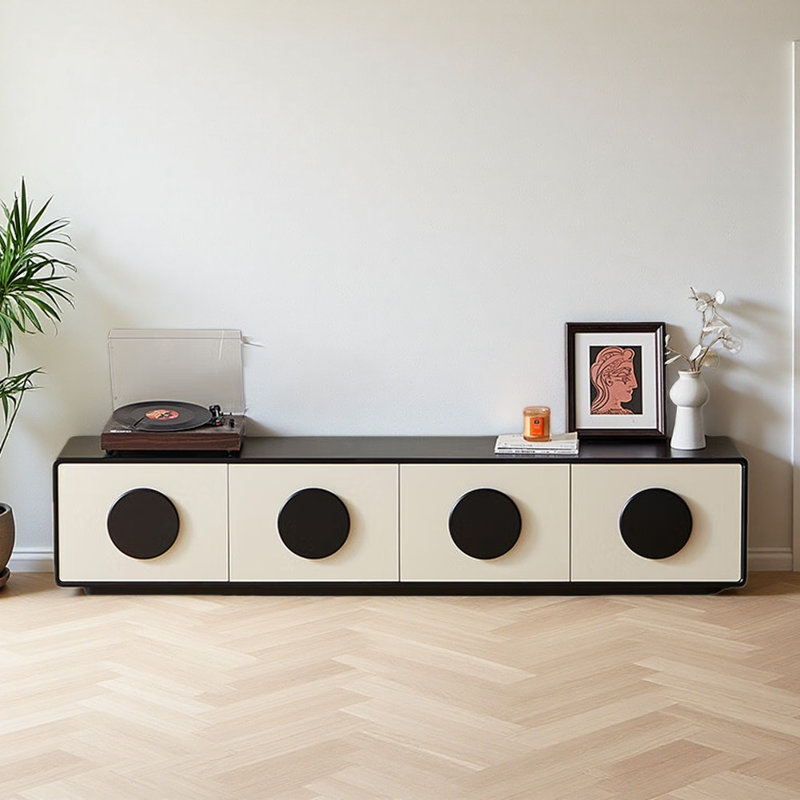 Meuble télé simple de style crème, Blanc cassé / noir