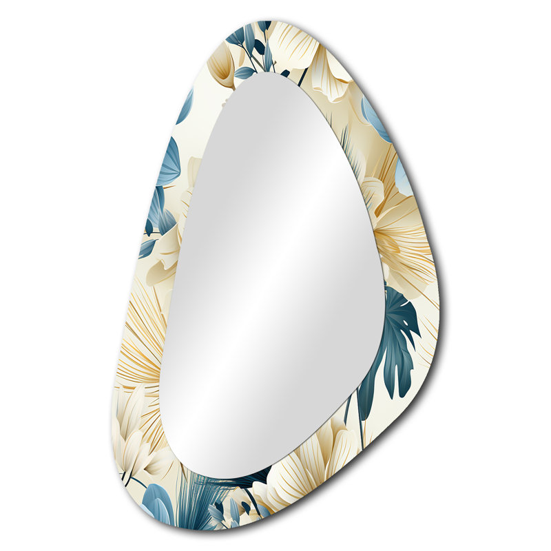Grand miroir mural beige et bleu Escape Flowers I - Floral 3D Shapes