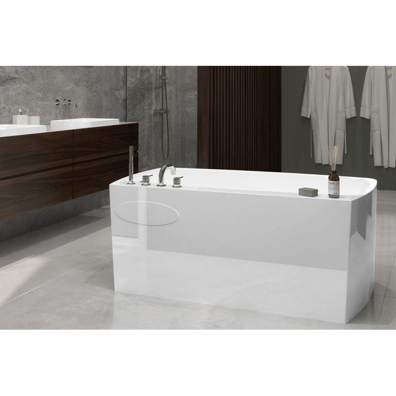 Lab 59.5'' L Freestanding Soaking Bathtub, White True High Gloss, Satin Brass