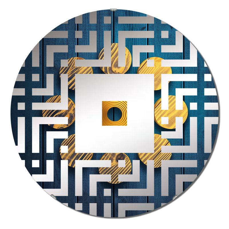 Sacred Geometry In Blue And Gold - Square Wall Mirror, 23.6" x 23.6"