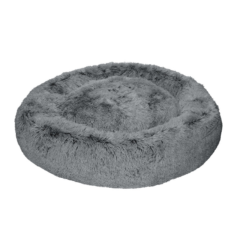 Jumbo Gray Plush Faux Fur Orthopedic Donut Pet Bed