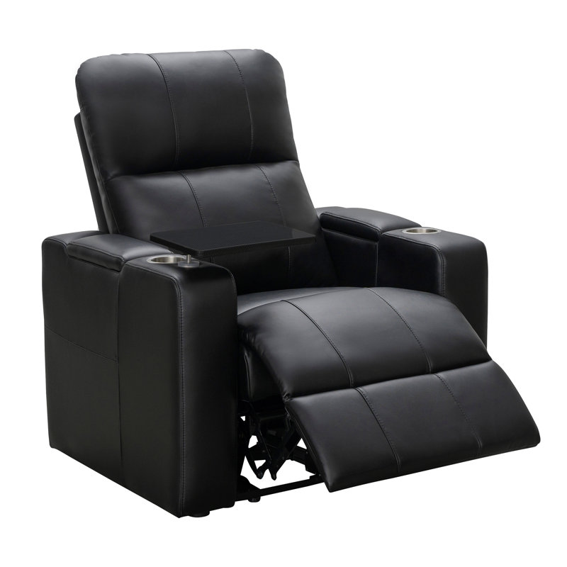 Vannatta Faux Leather Power Recliner, True Black Faux Leather