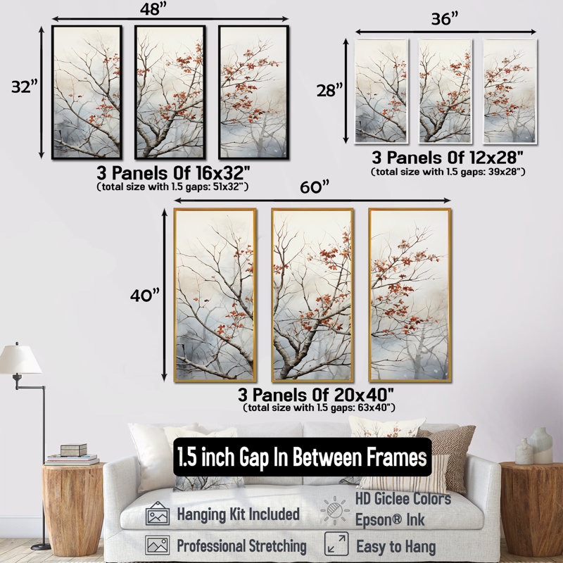 Brun brun, oiseaux printaniers - art mural arbre, Cadre flottant noir, H 28 po x l 36 po x P 1 po