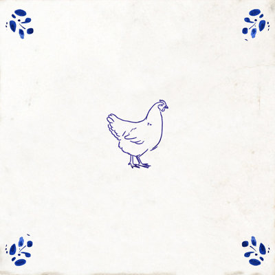 Carreau de mosaïque autocollant en vinyle, illustration vintage de poule bleue, style ferme méditerranéenne, 18 x 18 cm