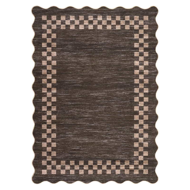Tapis moderne à motif géométrique drapeau, 2,4 x 3 m, brun, pliable, lavable, en velours perle avec envers antidérapant en TPR, idéal pour le salon, la chambre, la salle à manger, un appartement ou toute autre pièce de décoration.