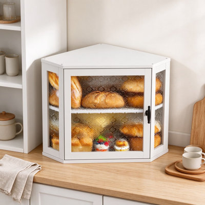 Boîte à pain de coin en bambou pour comptoir de cuisine, bac à pain compact avec porte en acrylique, garde-pain de grande capacité