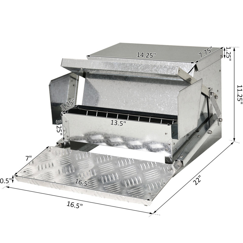 Mangeoire automatique pour poulets en acier galvanisé et aluminium - capacité de 30 lb, améliore les conditions de vie et favorise le développement de la volaille