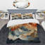 Ensemble de housse de couette abstrait en marbre orange et bleu abstrait River III-107147848