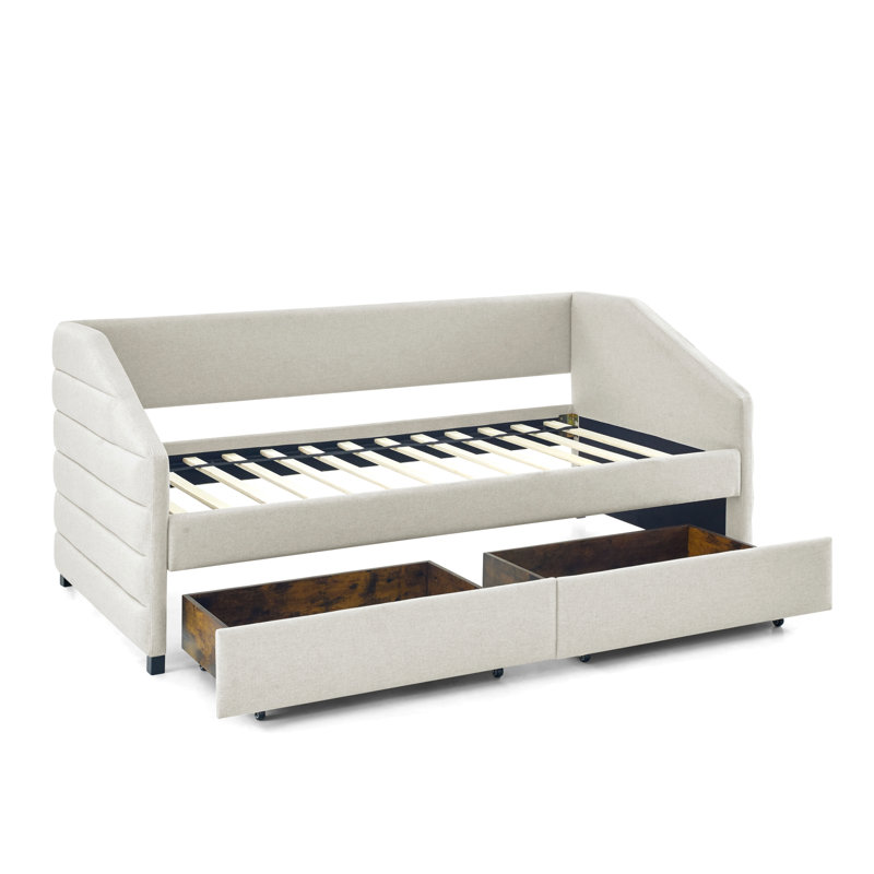 Armie Upholstered Daybed,with Two Drawers Trundle Upholstered Tufted Sofa Bed,Guest Bed, Twin, Beige