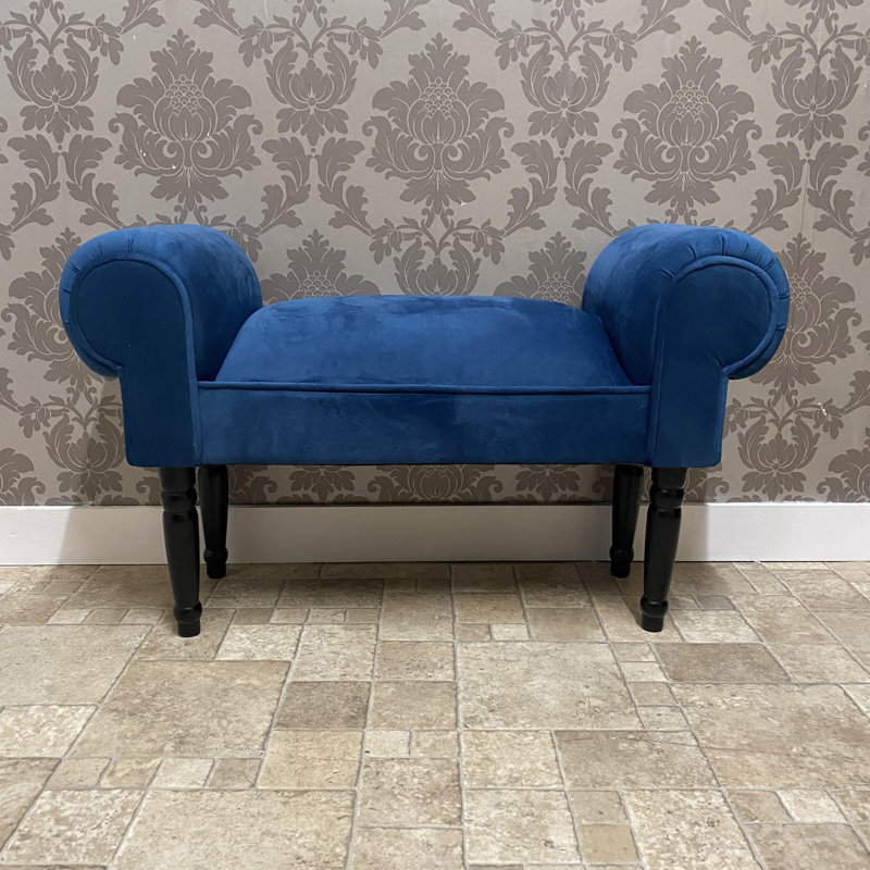 Elegant  Caius Upholstered Bedroom Bench, Solid Colour, Wooden Legs, Stylish Seating, Durable and Comfortable Design, Blue