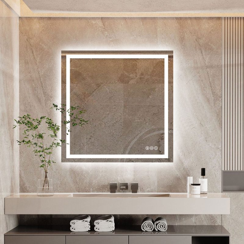 Super Bright Front & Back LED Lighted Bathroom Vanity Mirror Wall Mirror, Tempered Glass, 3 Colors Temperature & Dimmable & Anti-Fog, with UL, RoHS, ETL & 3-Year Warranty