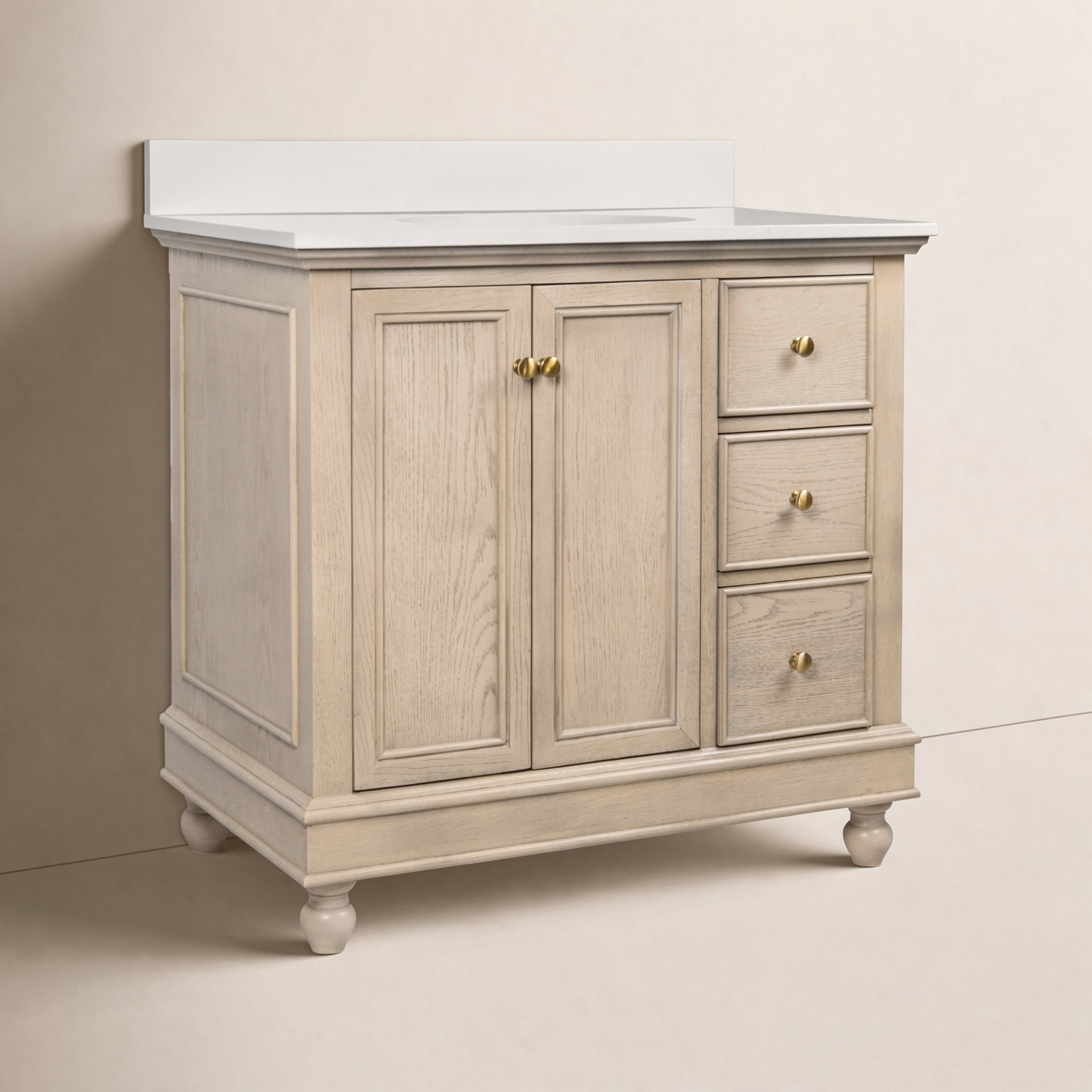 Ferdinand 36'' Single Bathroom Vanity, Engineered White, Greige Oak