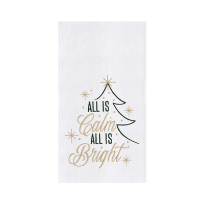 Torchon 100% coton brodé "All is Calm & All is Bright"