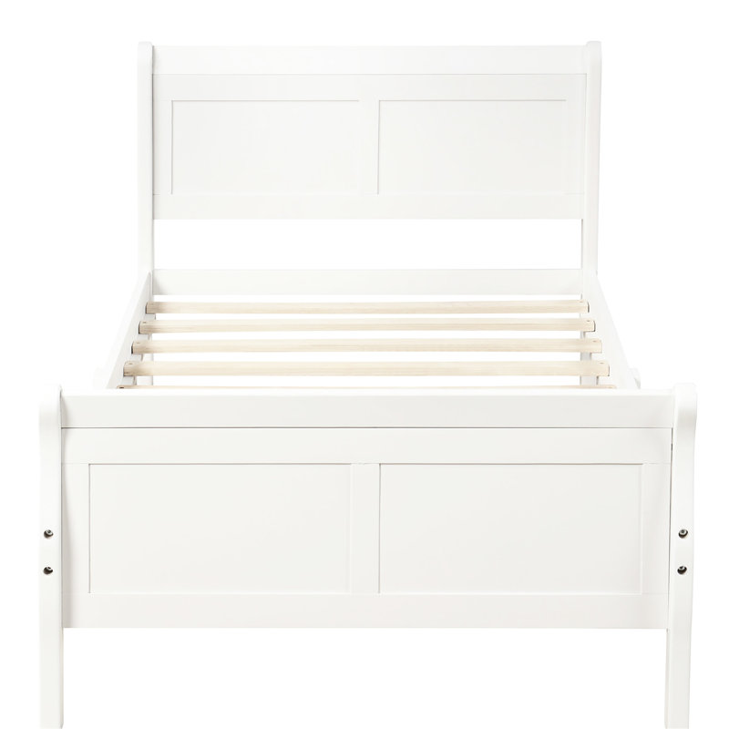 Solid Wood Twin Bed Frame - White With Head/ Support Size Platform Headboard/