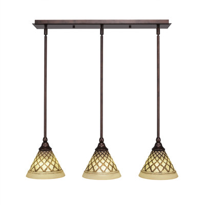 Luminaire suspendu linéaire sur pied 3 lumières avec verre à glaçage chocolat 7 po