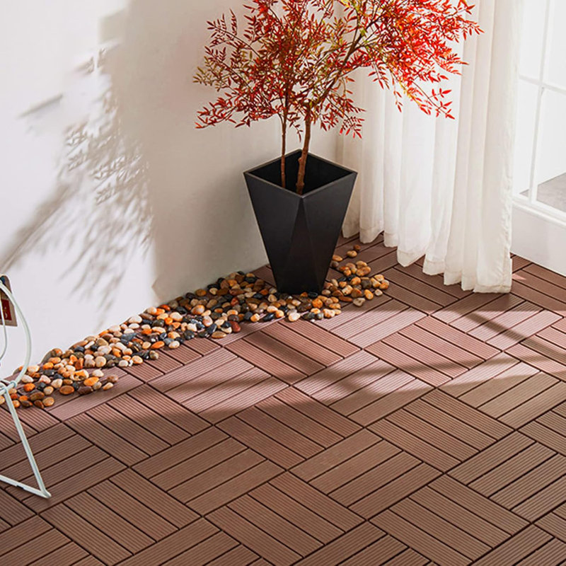 Carreau de terrasse emboîtable en plastique L 12 po x l 12 po, Brun