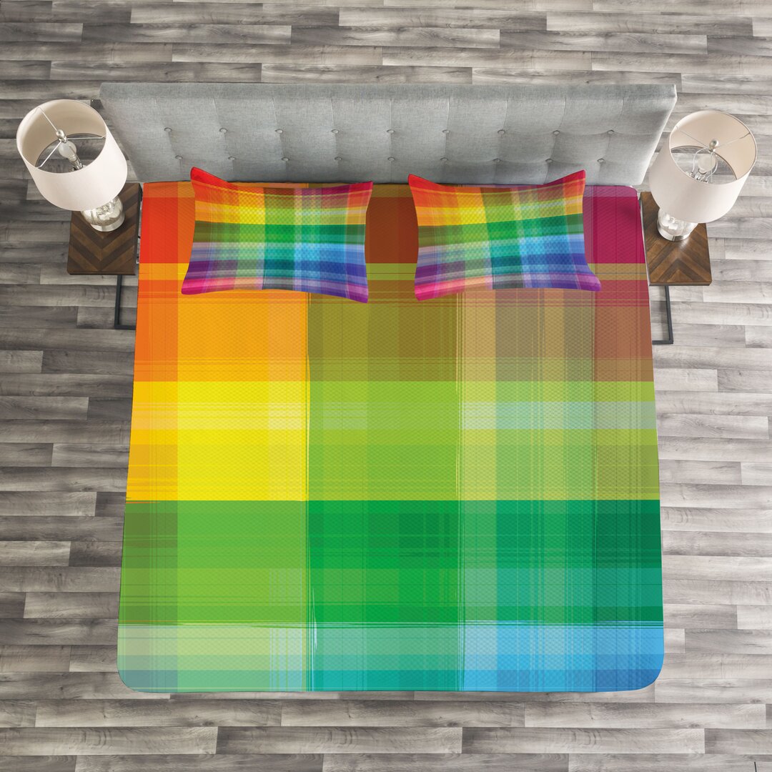 Gestepptes Bettdecken-Set, Retro Plaid, Jahrgang Rainbow, Mehrfarbig