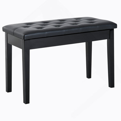 Piano Bench, Duet Piano Chair With Faux Leather Padded Cushion And Wooden Frame, Button Tufted