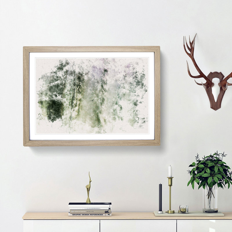 Bird Flying by the Waterfall Watercolour - Picture Frame Graphic Art Print, 45cm H x 63cm W x 2cm D, Oak Framed